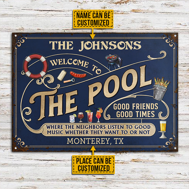 Personalized Pool Grilling Blue Listen To The Good Music Full Custom Classic Metal Signs
