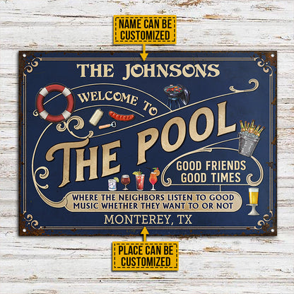 Personalized Pool Grilling Blue Listen To The Good Music Full Custom Classic Metal Signs