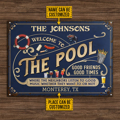 Personalized Pool Grilling Blue Listen To The Good Music Full Custom Classic Metal Signs