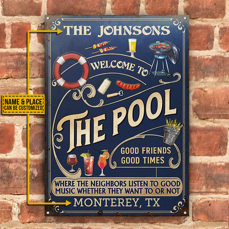 Personalized Pool Grilling Blue Listen To The Good Music Full Vertical Custom Classic Metal Signs