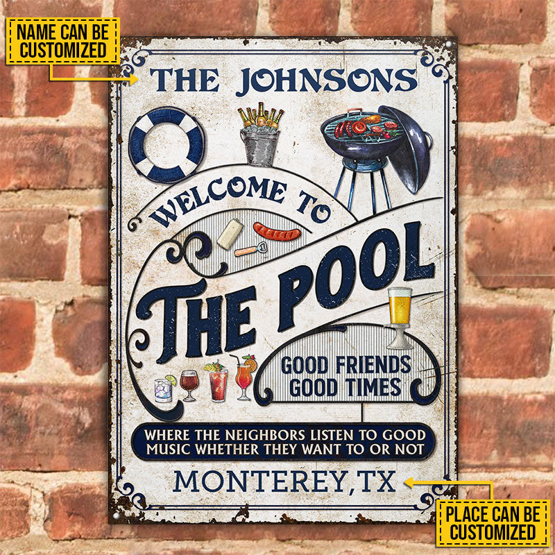 Personalized Pool Grilling Blue Listen To The Good Music Vertical Custom Classic Metal Signs