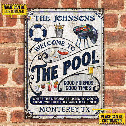 Personalized Pool Grilling Blue Listen To The Good Music Vertical Custom Classic Metal Signs