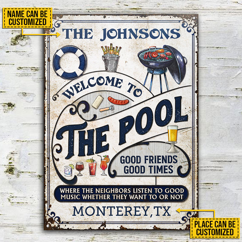 Personalized Pool Grilling Blue Listen To The Good Music Vertical Custom Classic Metal Signs