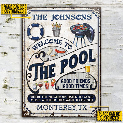Personalized Pool Grilling Blue Listen To The Good Music Vertical Custom Classic Metal Signs