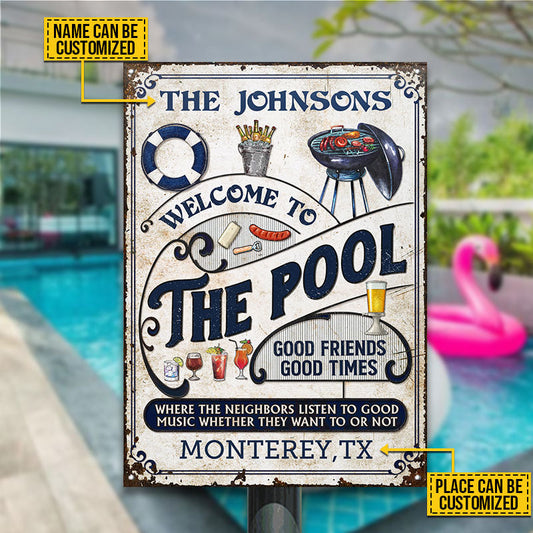 Personalized Pool Grilling Blue Listen To The Good Music Vertical Custom Classic Metal Signs