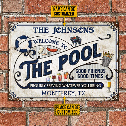Personalized Pool Grilling Blue Proudly Serving Custom Classic Metal Signs