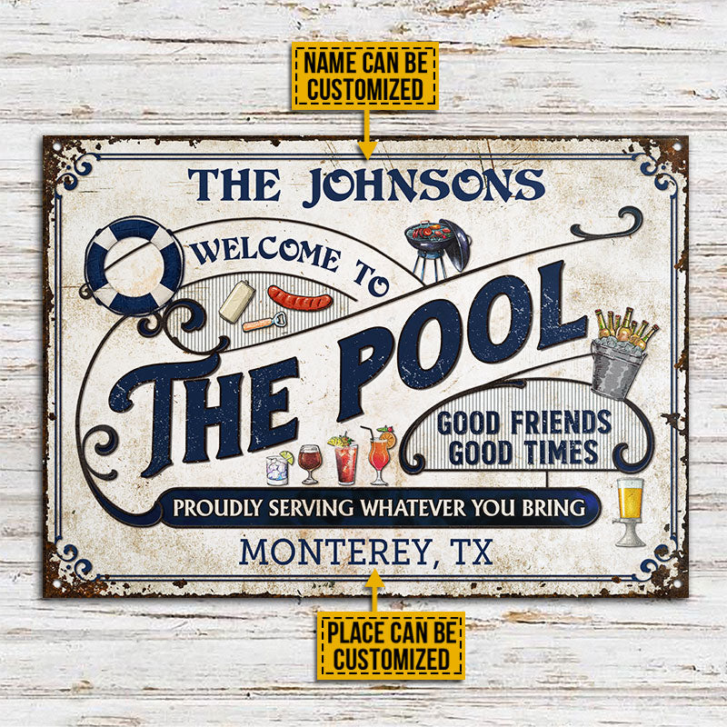 Personalized Pool Grilling Blue Proudly Serving Custom Classic Metal Signs