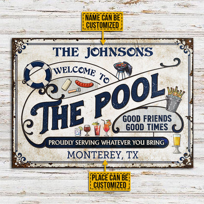 Personalized Pool Grilling Blue Proudly Serving Custom Classic Metal Signs