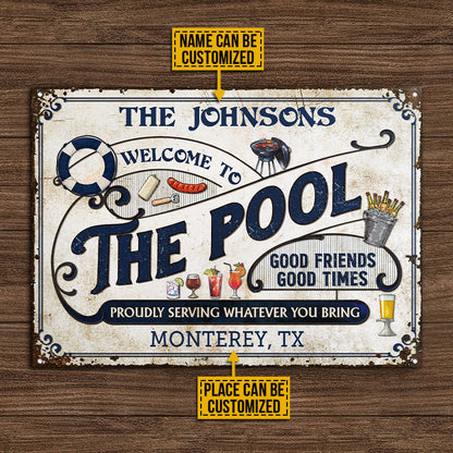 Personalized Pool Grilling Blue Proudly Serving Custom Classic Metal Signs