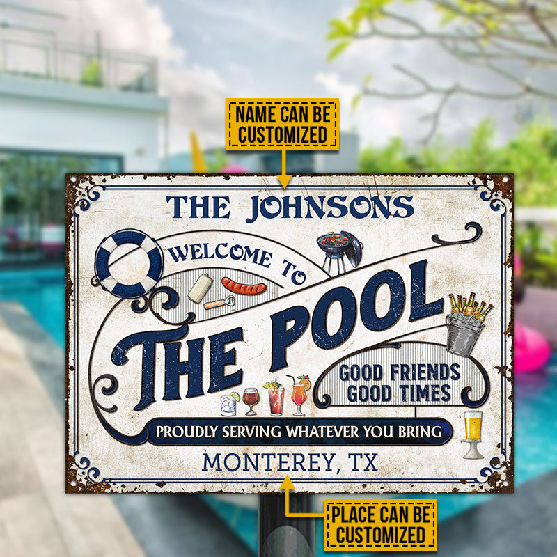 Personalized Pool Grilling Blue Proudly Serving Custom Classic Metal Signs