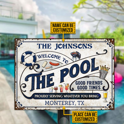 Personalized Pool Grilling Blue Proudly Serving Custom Classic Metal Signs