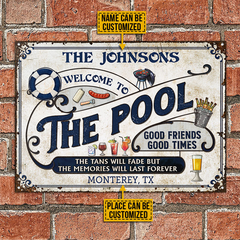 Personalized Pool Grilling Blue The Tans Custom Classic Metal Signs