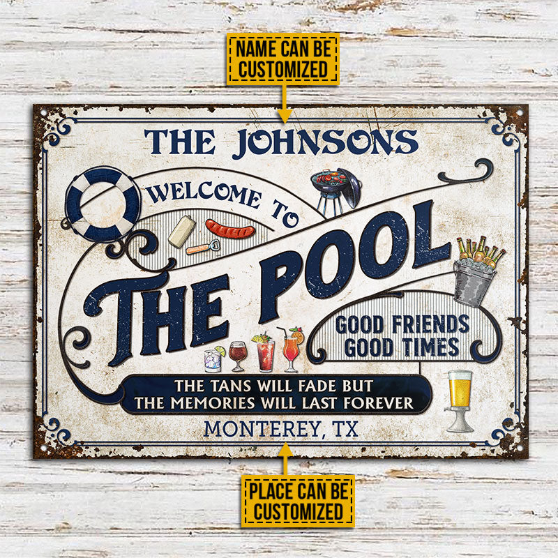 Personalized Pool Grilling Blue The Tans Custom Classic Metal Signs
