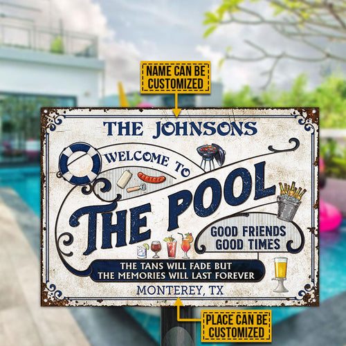 Personalized Pool Grilling Blue The Tans Custom Classic Metal Signs