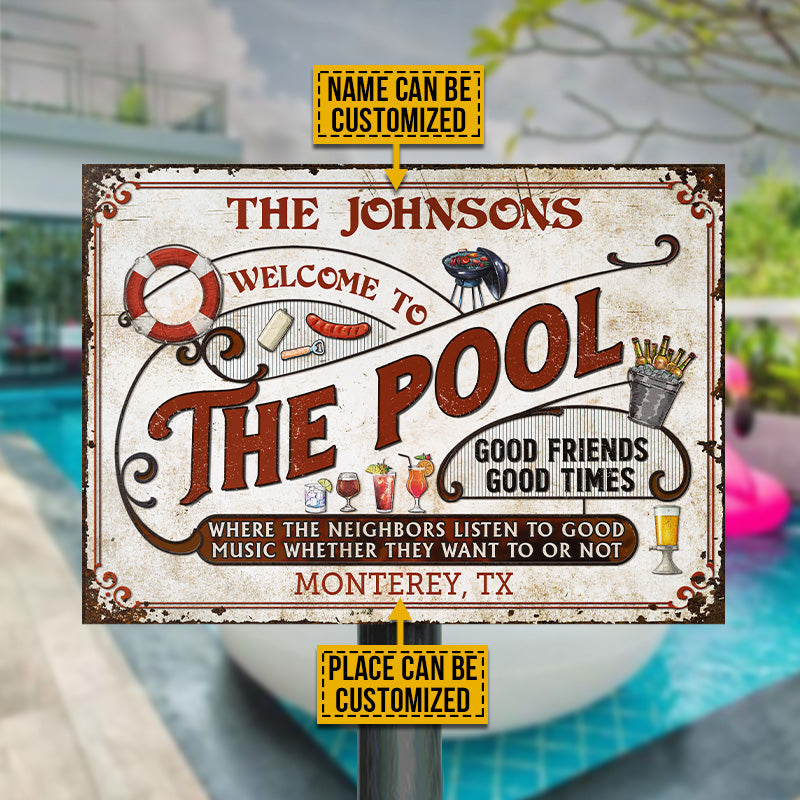 Personalized Pool Grilling Red Listen To The Good Music Custom Classic Metal Signs