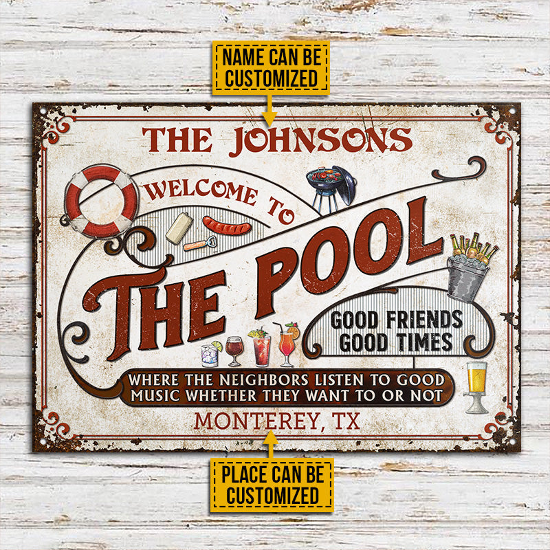 Personalized Pool Grilling Red Listen To The Good Music Custom Classic Metal Signs