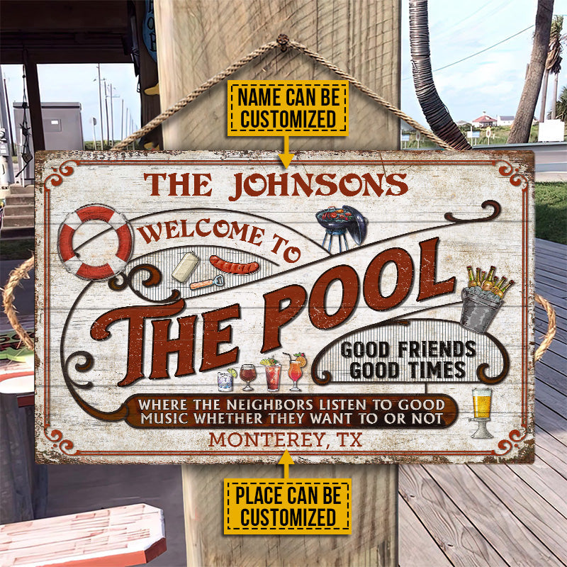 Personalized Pool Grilling Red Listen To The Good Music Custom Wood Rectangle Sign