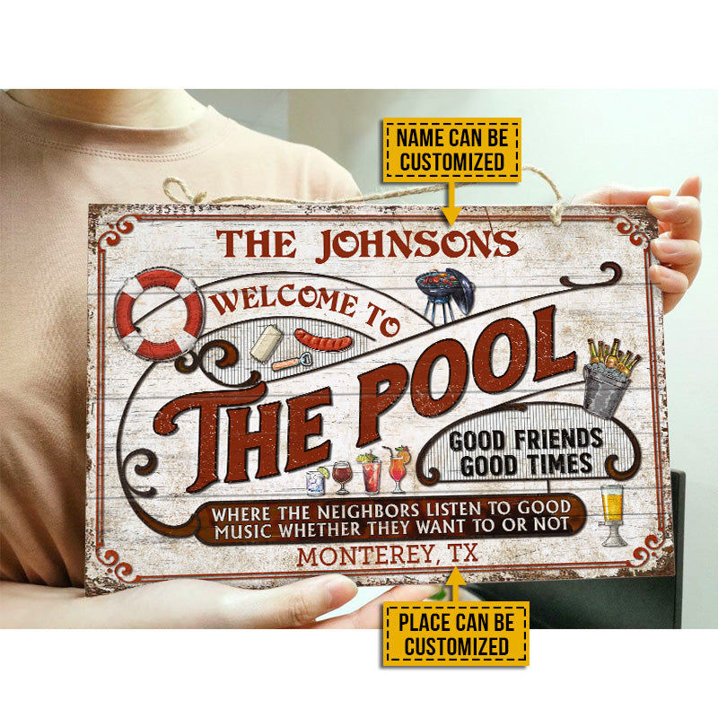 Personalized Pool Grilling Red Listen To The Good Music Custom Wood Rectangle Sign