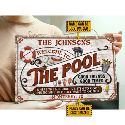 Personalized Pool Grilling Red Listen To The Good Music Custom Wood Rectangle Sign