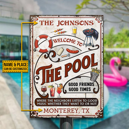 Personalized Pool Grilling Red Listen To The Good Music Vertical Custom Classic Metal Signs