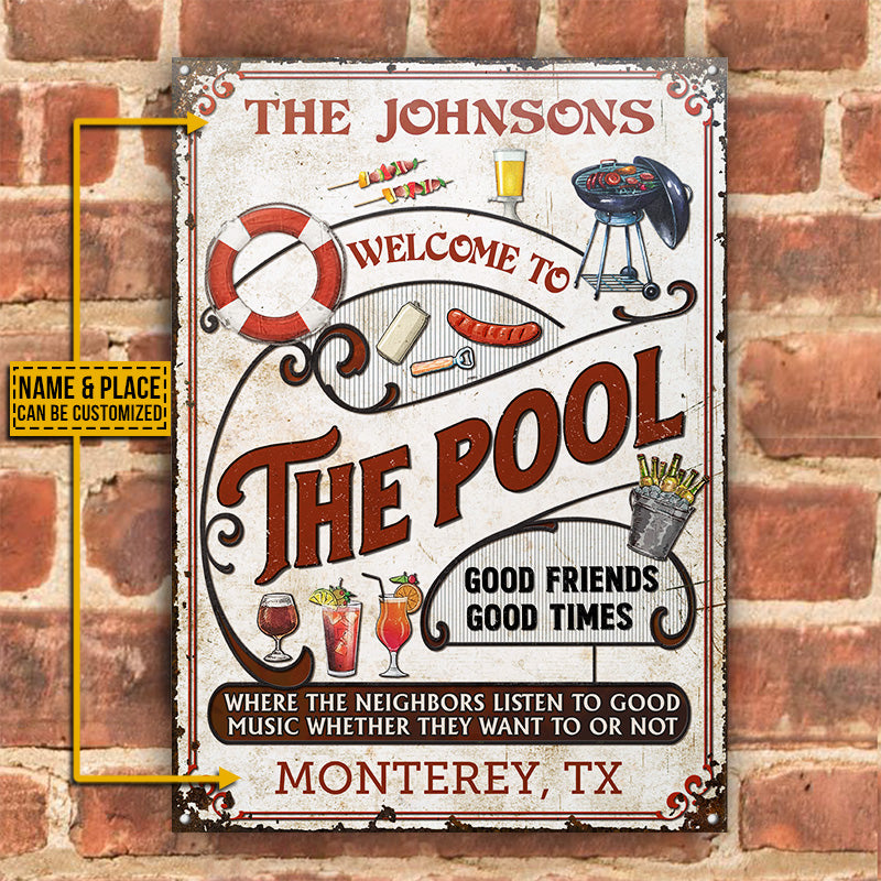 Personalized Pool Grilling Red Listen To The Good Music Vertical Custom Classic Metal Signs