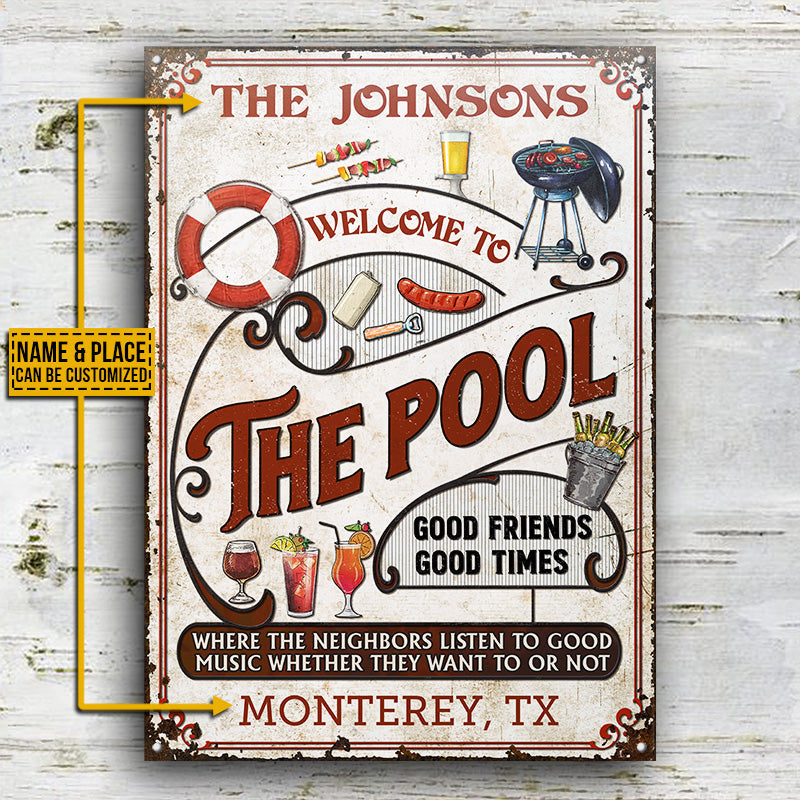 Personalized Pool Grilling Red Listen To The Good Music Vertical Custom Classic Metal Signs