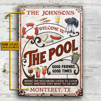 Personalized Pool Grilling Red Listen To The Good Music Vertical Custom Classic Metal Signs