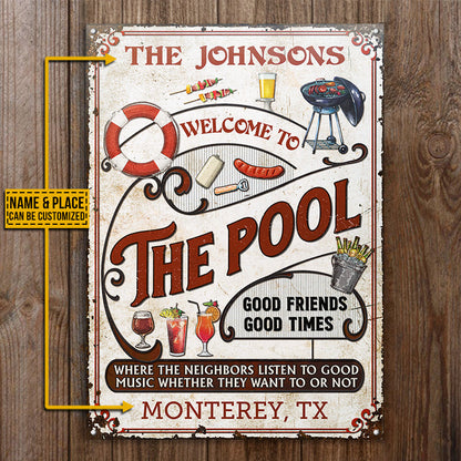 Personalized Pool Grilling Red Listen To The Good Music Vertical Custom Classic Metal Signs