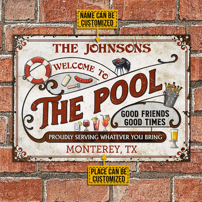 Personalized Pool Grilling Red Proudly Serving Custom Classic Metal Signs