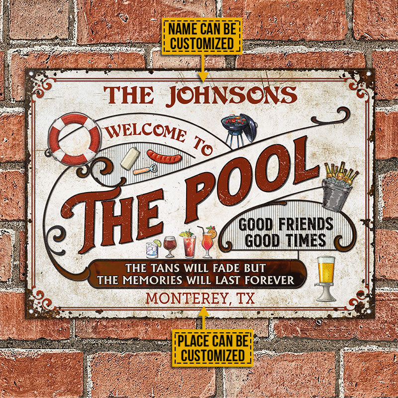 Personalized Pool Grilling Red The Tans Custom Classic Metal Signs