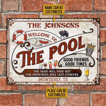 Personalized Pool Grilling Red The Tans Custom Classic Metal Signs