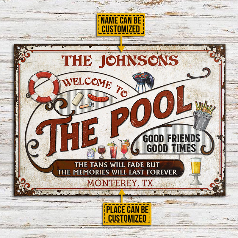 Personalized Pool Grilling Red The Tans Custom Classic Metal Signs