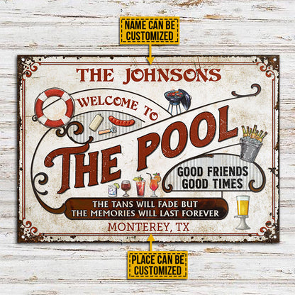 Personalized Pool Grilling Red The Tans Custom Classic Metal Signs