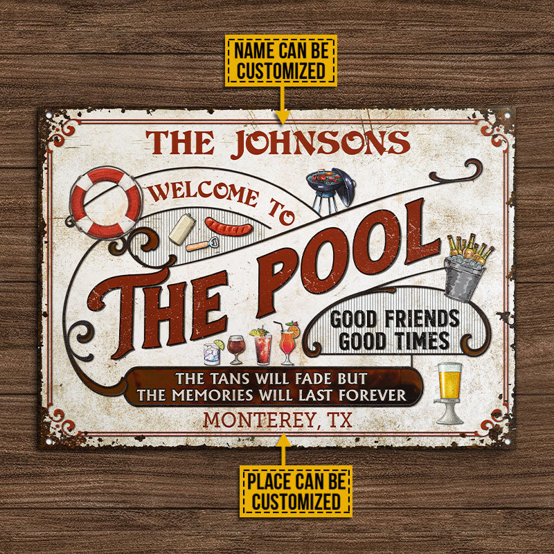 Personalized Pool Grilling Red The Tans Custom Classic Metal Signs