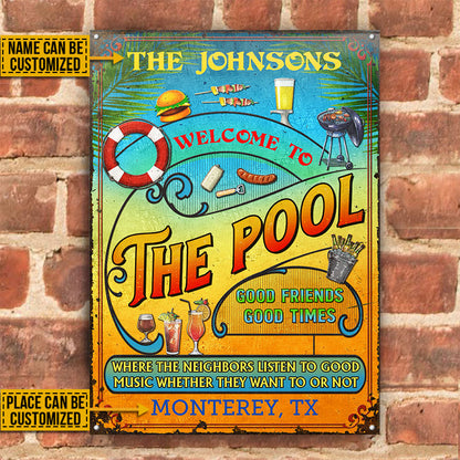 Personalized Pool Grilling Summer Listen To The Good Music Vertical Custom Classic Metal Signs