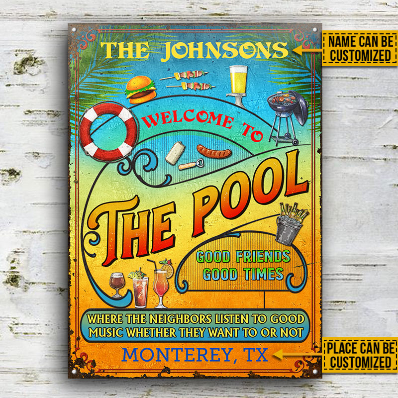 Personalized Pool Grilling Summer Listen To The Good Music Vertical Custom Classic Metal Signs