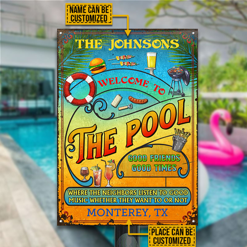 Personalized Pool Grilling Summer Listen To The Good Music Vertical Custom Classic Metal Signs
