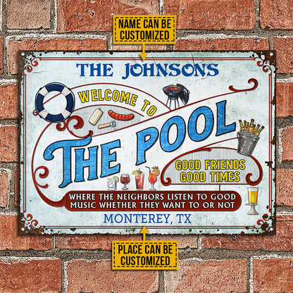 Personalized Pool Grilling Swimming Listen To The Good Music Custom Classic Metal Signs