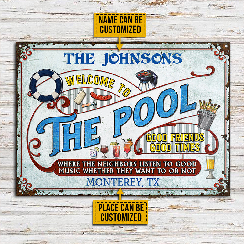Personalized Pool Grilling Swimming Listen To The Good Music Custom Classic Metal Signs