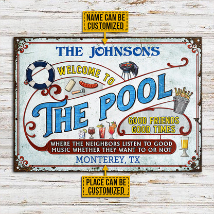 Personalized Pool Grilling Swimming Listen To The Good Music Custom Classic Metal Signs