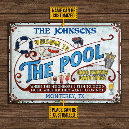 Personalized Pool Grilling Swimming Listen To The Good Music Custom Classic Metal Signs