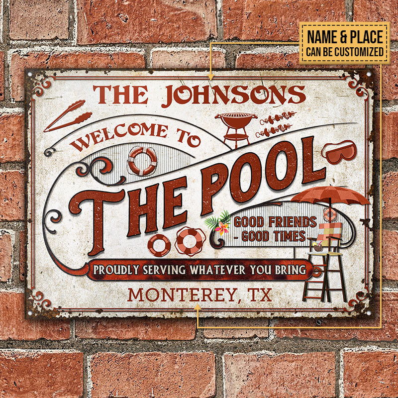 Personalized Pool Grilling Welcome To The Pool Red Custom Classic Metal Signs