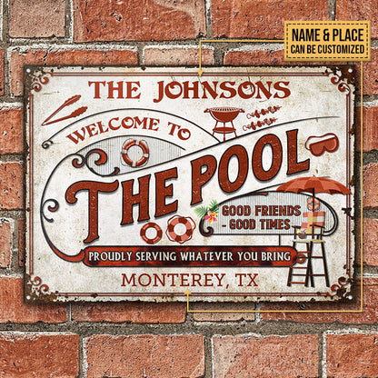Personalized Pool Grilling Welcome To The Pool Red Custom Classic Metal Signs