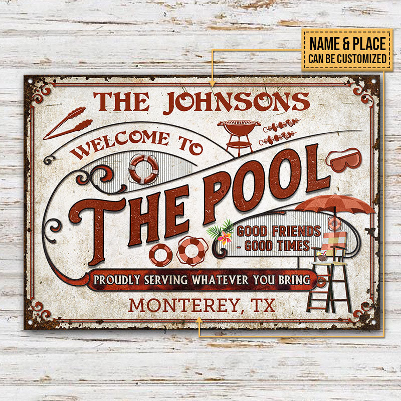 Personalized Pool Grilling Welcome To The Pool Red Custom Classic Metal Signs