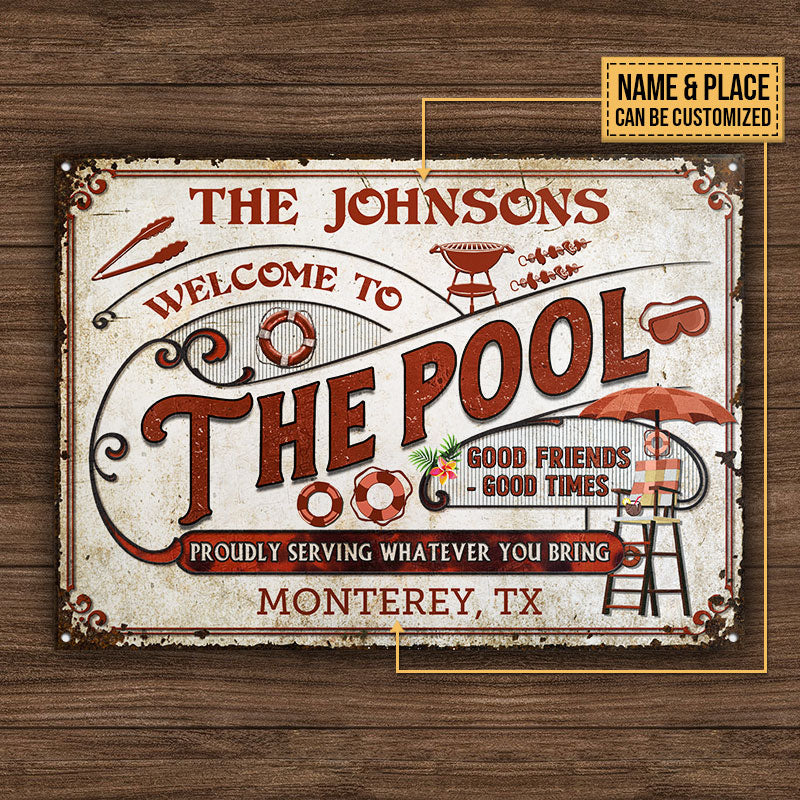 Personalized Pool Grilling Welcome To The Pool Red Custom Classic Metal Signs