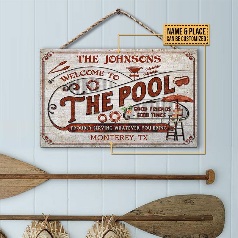 Personalized Pool Grilling Welcome To The Pool Red Custom Wood Rectangle Sign