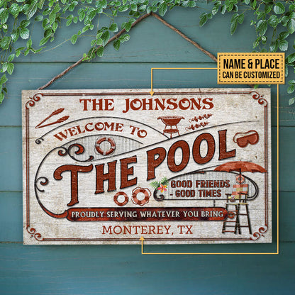 Personalized Pool Grilling Welcome To The Pool Red Custom Wood Rectangle Sign