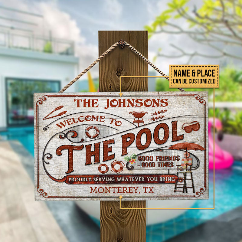 Personalized Pool Grilling Welcome To The Pool Red Custom Wood Rectangle Sign