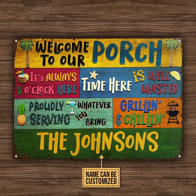 Personalized Porch Grilling Chilling Custom Classic Metal Signs