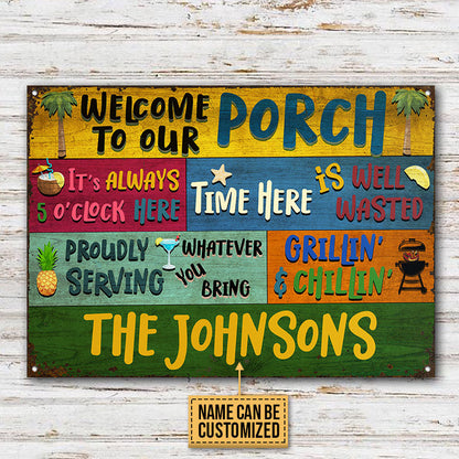 Personalized Porch Grilling Chilling Custom Classic Metal Signs